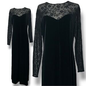 Vintage 90s Black burn out Velvet Maxi Dress GothGlam | gothic formal |291| sz8